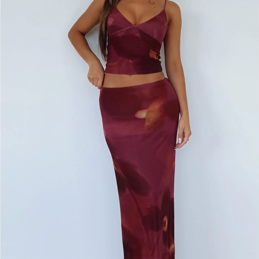 White Fox Sunset Girl Top and Maxi Skirt Set Dark Romance